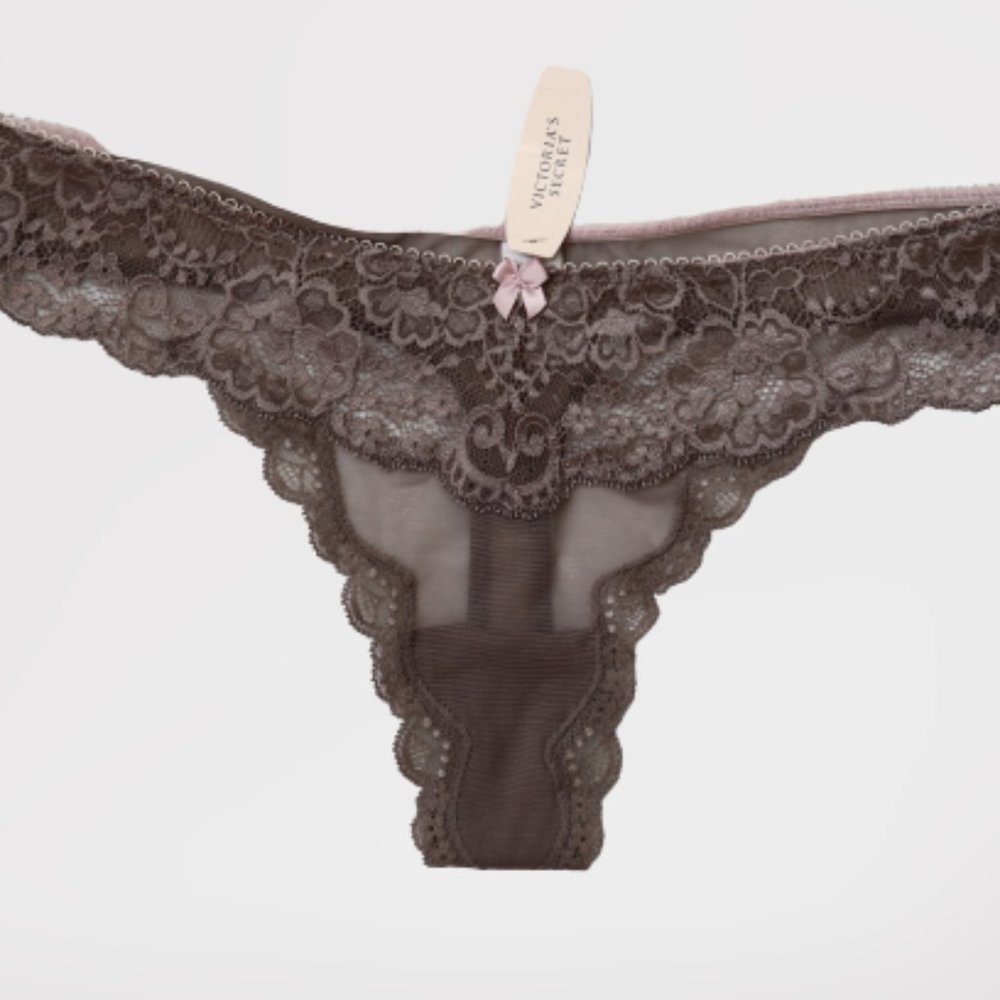 Victoria`s Secret Thong Lace Vintage M Taupe Panties Angels Collection New
